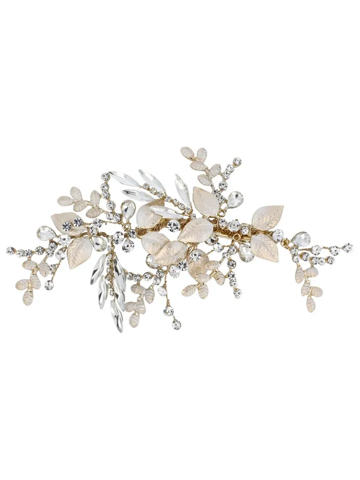 Leaf Boho Wedding Headband, Bridal hair Accessories, Wedding hair jewelry, Swarovski crystal gold tiara, Bridal crown, Flower Headpiece
