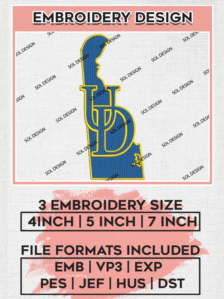 NCAA Delaware Blue Hens Football Team Map Logo Embroidery Design Files, NCAA Delaware Blue Hens Machine Embroidery, NCAA Teams, Game Day, 3 sizes, NCAA Machine embroidery designs, Digital Download