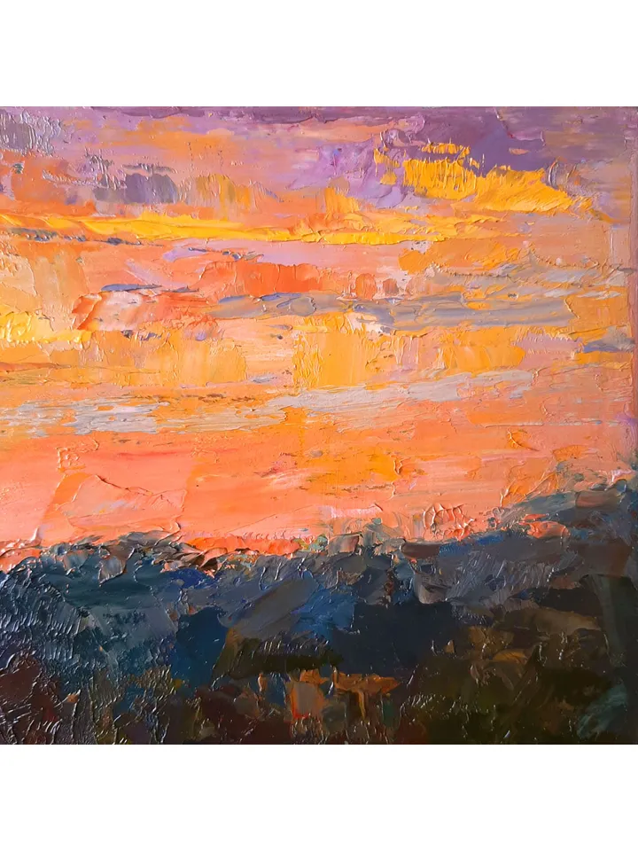 Blazing Sky Painting 8x12" ORIGINAL PAINTING Sunset Landscape Impressionist Signed by artist Marina Chuchko