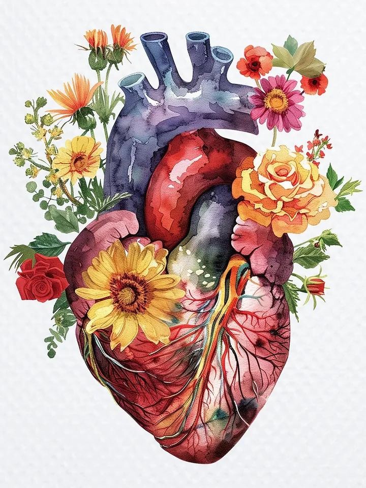 10 Floral Human Heart PNG Clipart, Printable Watercolor Anatomical Heart clipart for sublimation, Digital download, Paper craft, journals