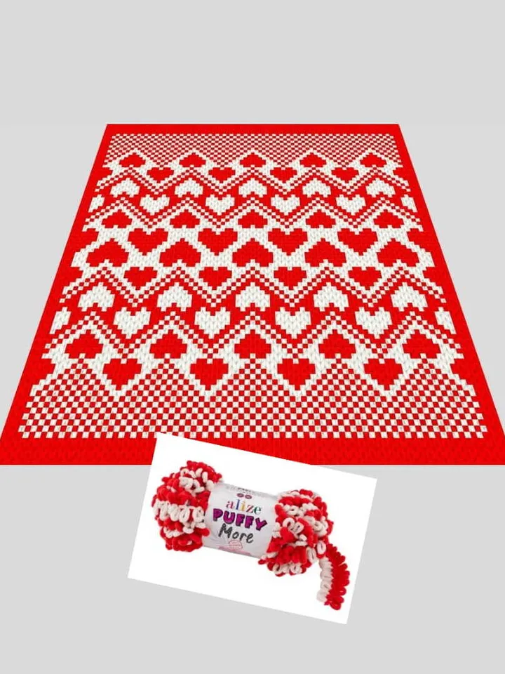 Hearts Zig Zag-Loop yarn Finger knitted blanket pattern