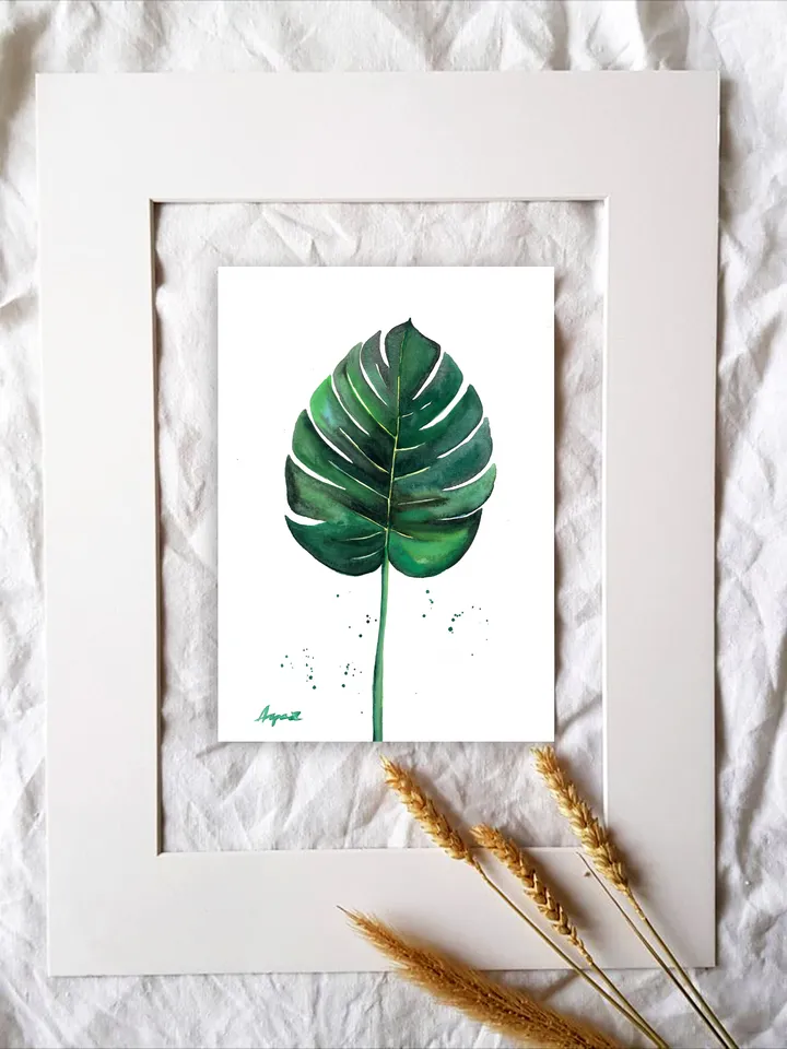 Botany illustration of green leaves Original watercolor, plant painting, room wall decor, natura lover gift, 8x11 in handmade art by Anne Gorywine