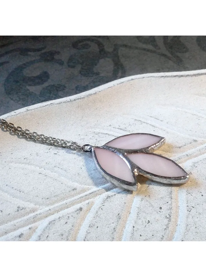 Glass spike necklace, Stained glass necklace, Leaves art deco necklace, Leaf branch pendant, Elven fairy jewelry