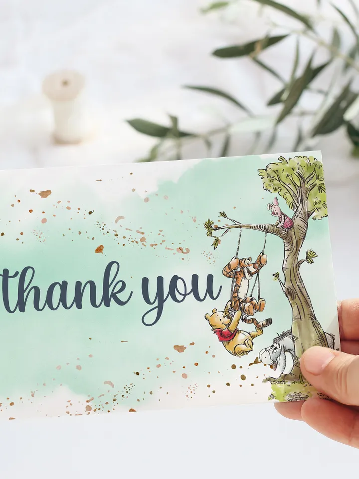Editable Thank you card Hundred Acre Wood First Birthday party thank you; Winnie the Pooh Party; Classic Pooh Party Birthday ; wp5