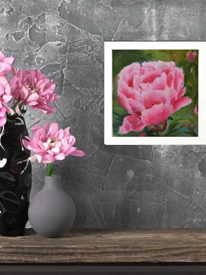 Peony Painting Floral Original Art 牡丹画 Flower Oil Painting Impasto Art