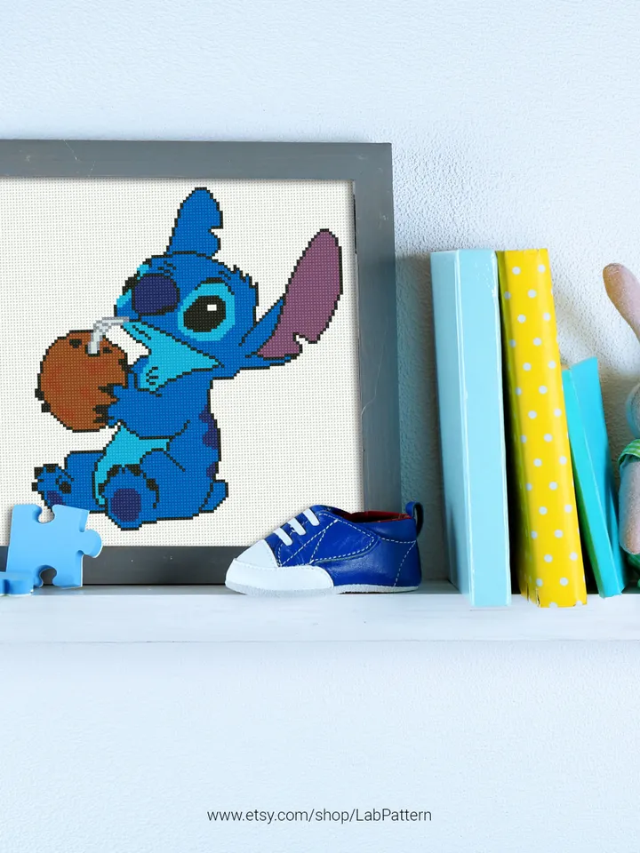 Stitch Coconut Lilo and Stitch cross stitch pattern Love Hawaii nursery decor beginner counted modern chart gift DIY embroidery instant PDF