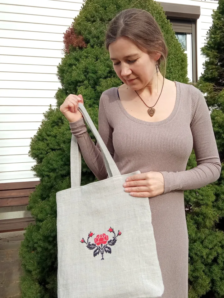 Big Shopper Embroidery Bag, Handmade tote bag