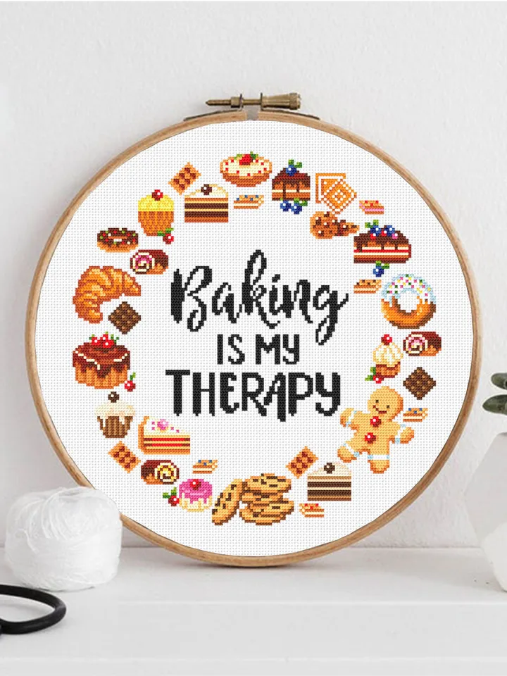Dessert wreath cross stitch pattern PDF download Cross stitch quote Baking is my therapy, Kitchen pattern digital PDF, Funny quotes #Q59