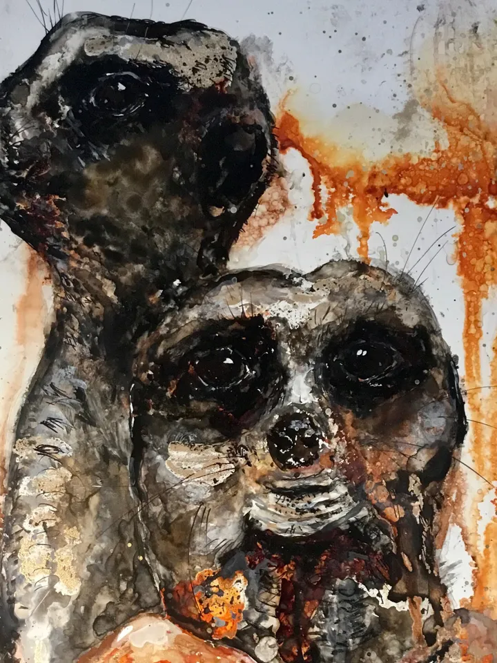 Couple of meerkats,original mix media painting on yupo paper,alcohol inks and watercolour painting,wall decoration,unique gift.