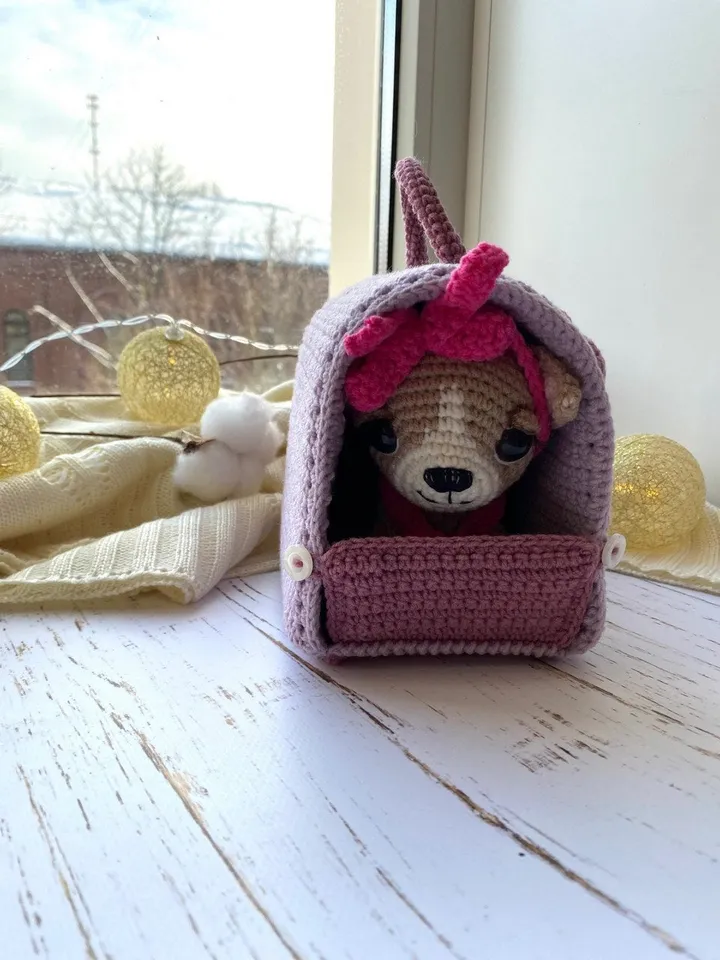 PDF Chihuahua Dog in a Carrier Bag Crochet pattern, Crochet Animal Pattern, Crochet Puppy, Amigurumi baby toy, Crochet Cute Dog Amigurumi