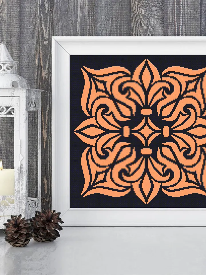 Square mandala cross stitch pattern download PDF, Easy mandala embroidery PDF, Monochrome cross stitch chart Modern quick cross stitch #M121
