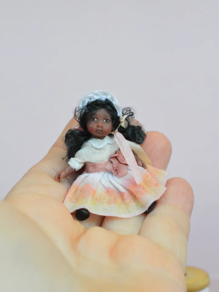 Miniature doll in 24th scales. Handmade doll toy. Miniature for dollhouse.