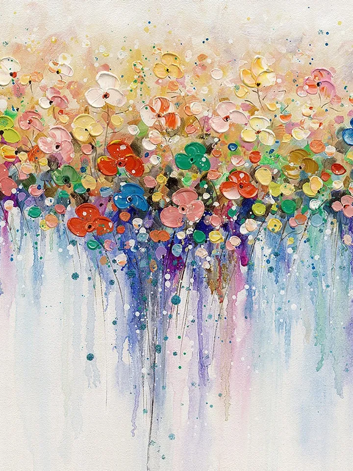 Colorful Flower Wall Art Flowers Painting on Canvas Origanal Boho Wall Decor Texture Wall Art Bright painting Large Wall Art Modern Art Gift