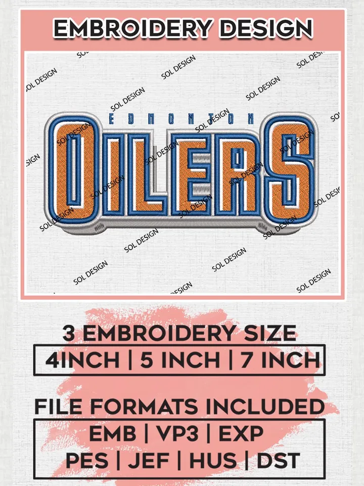 NHL Edmonton Oilers Writing Logo Embroidery Designs, NHL Edmonton Oilers Embroidery, Hockey Team Logo Emb Files, NHL Oilers, 3 sizes, Machine embroidery Files, Digital Download