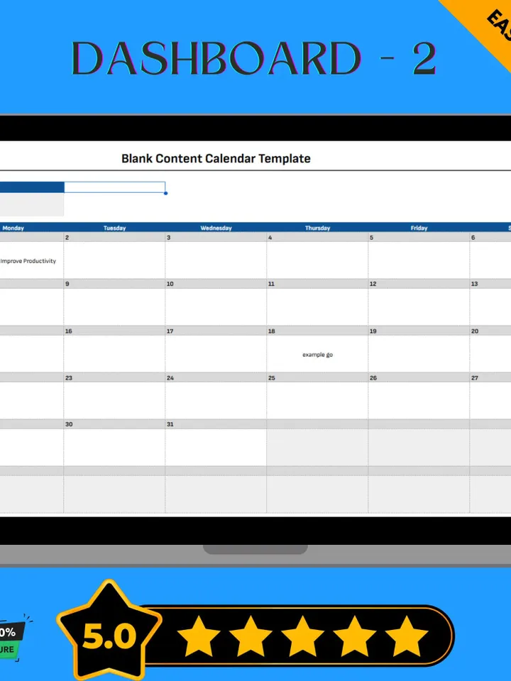 Blank Content Calendar Template, Undated Social Media Planner, Google Sheets Editorial Schedule, Digital Marketing Organizer