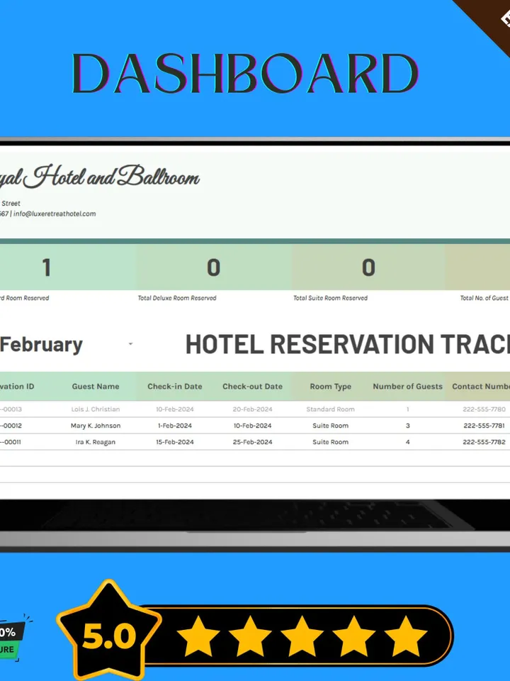 Hotel Reservation Tracker Template, Editable Google Sheets, Digital Booking Management Tool for Hotels & Hospitality Businesses