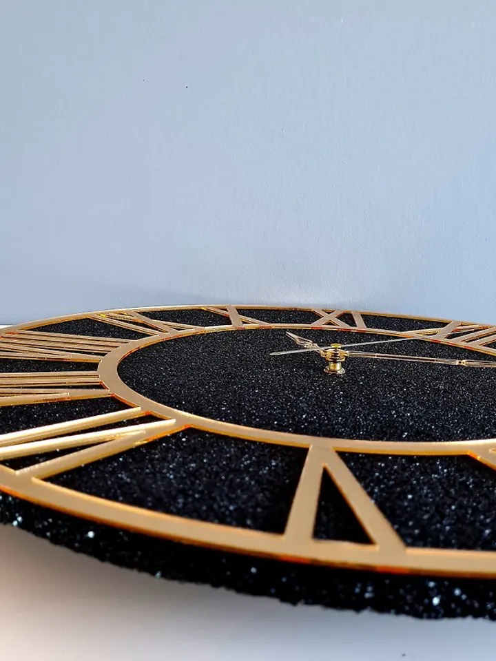 Large black wall clock 50 cm Golden dial Handmade art clock Silent wall clock