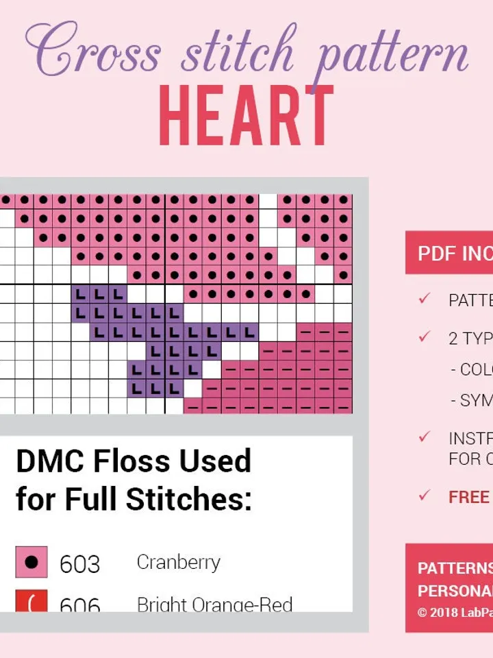 Heart Cross stitch pattern Love Red Ornament Valentine’s Day Cross stitch pattern PDF Format Instant Download Home decor Modern