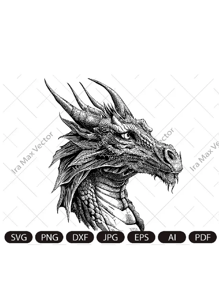 Dragon portrait svg, Dragon head svg, Dragon face svg, Dragon detailed, Dragon vector, instant digital download