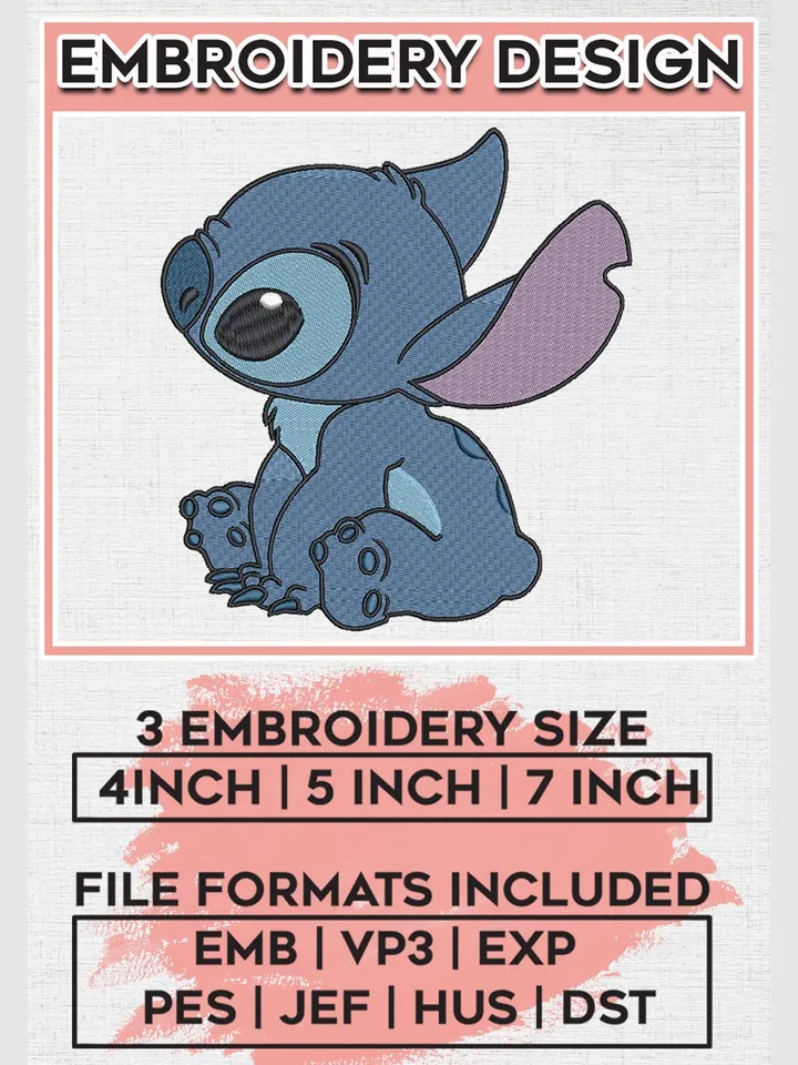Disney Cute Stitch Disney Cartoon Embroidery Designs, Lilo and Stitch Machine Embroidery Files, Cartoon Character Machine embroidery designs, Disney, 3 sizes, Digital Download EMB_CARTOON_132