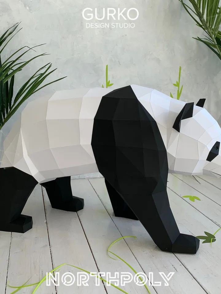 Walking Panda Bear Papercraft, Digital Template, PDF Download, Gurko, LowPoly, Pepakura, Origami Sculpture, Paper Party Decoration, DIY Gift