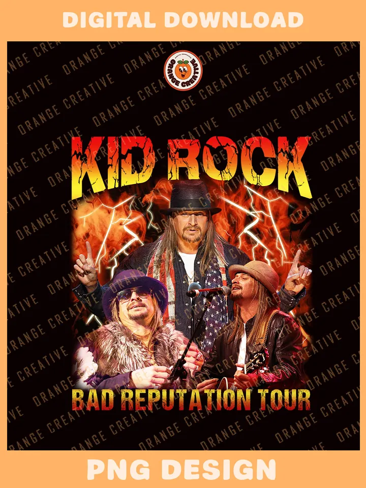 Retro Kid Rock Bad Reputation Tour Bootleg T-shirt PNG, 90s Bootleg Template, Graphic Rapper PNG Files, Custom Bootleg Rap Tee, Digital Download
