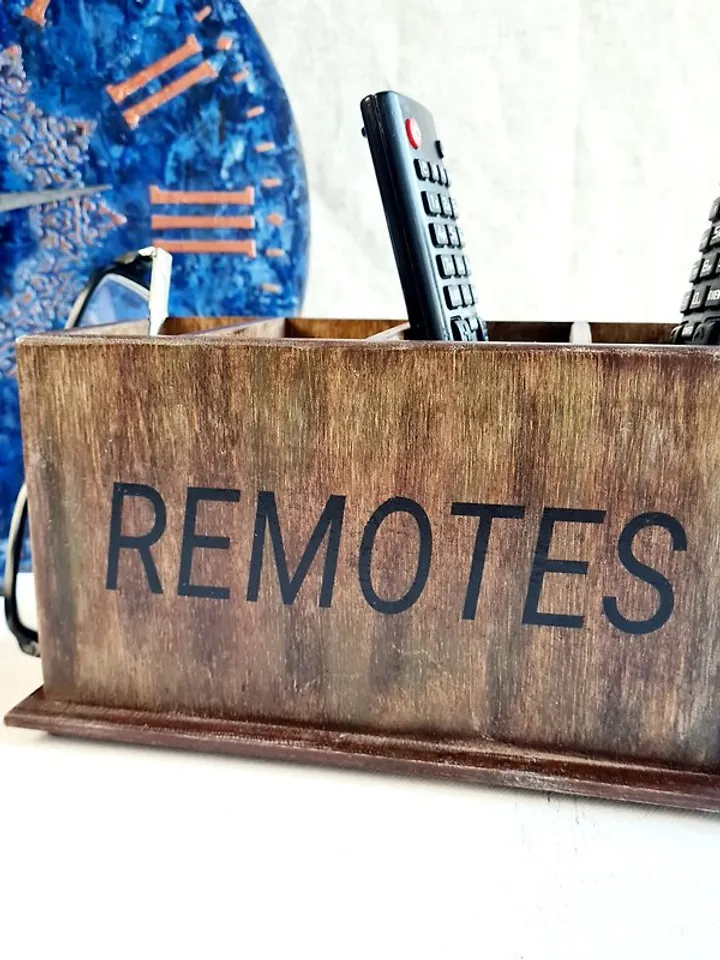 Farmhouse remote holder Remote control holder with grey felt bottom inside