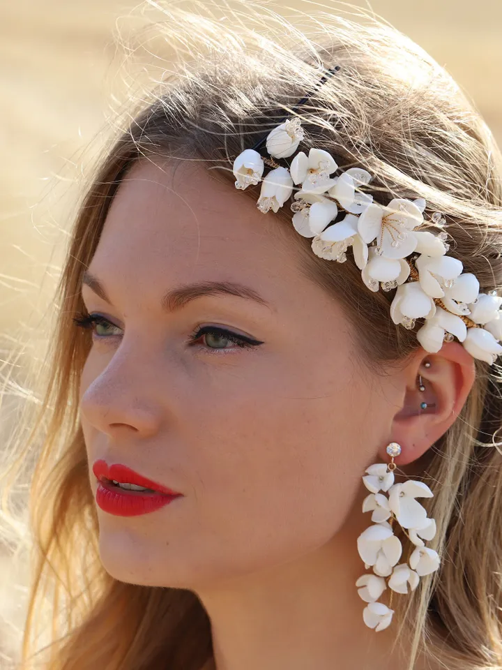 Chandelier Bridal Earrings, Floral Wedding Earrings, Floral Bridal Earrings, Statement Bridal Earrings, Clay Flower Jewelry , Gift For Her