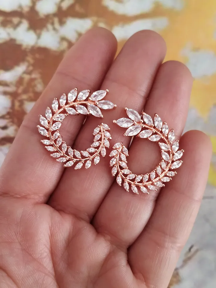 Rose Gold Stud Diamond Wedding Earrings for Bride | CZ Bridal Earrings | Rose Gold Bridal jewelry | Zircon Wedding Jewelry | Bridesmaid gift