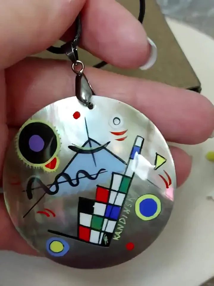 Pendant Kandinsky 2 Mother-of-pearl Hand-painted Russian jewelry magic of painting fine art jewelry Art gift Fedoskino Collectible