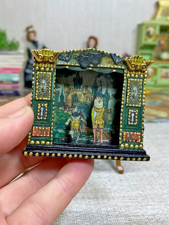 Tutorial. Puppet theater. Dollhouse miniature. Two sizes.