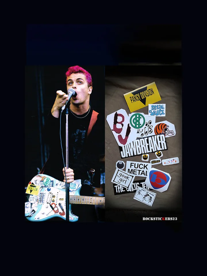Billie Joe guitar stickers Version BJ 1994 Green Day vinyl decal Fernandes Blue. Set 18 (UPDATED VERSION)