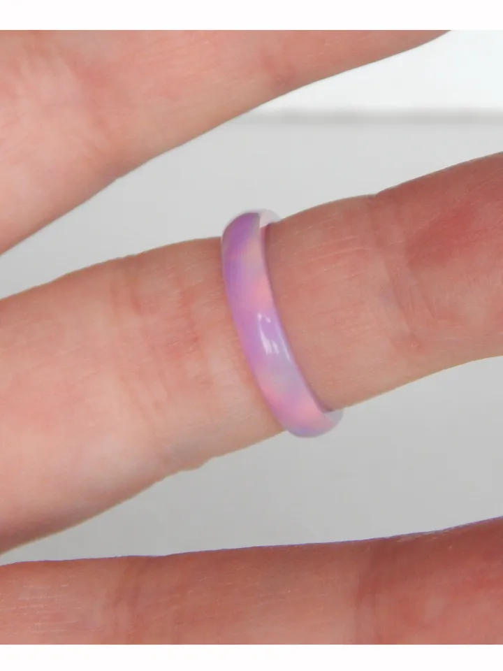 Very beautiful opal ring lavender color. Solid opal band. Synthetic opal ring.