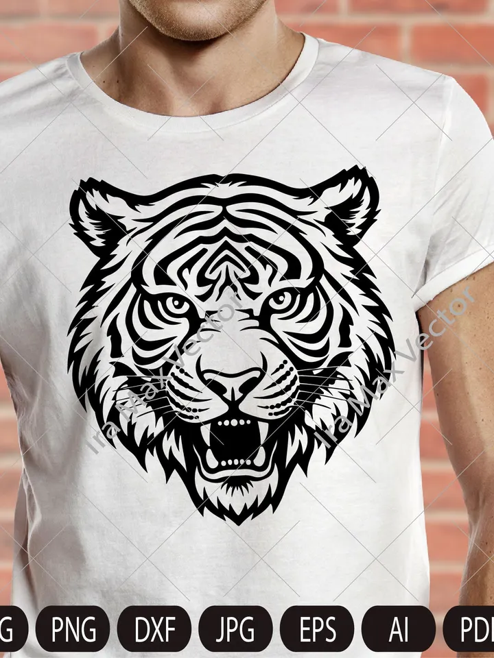 Angry tiger roaring face outline clipart SVG, Tiger head svg, Tiger Face svg,Tiger logo, cut file, sublimation