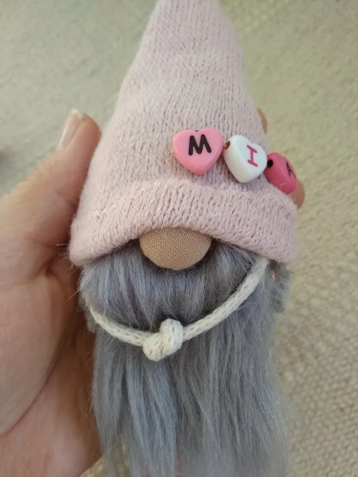 Pink and grey Gnome charm with your name
