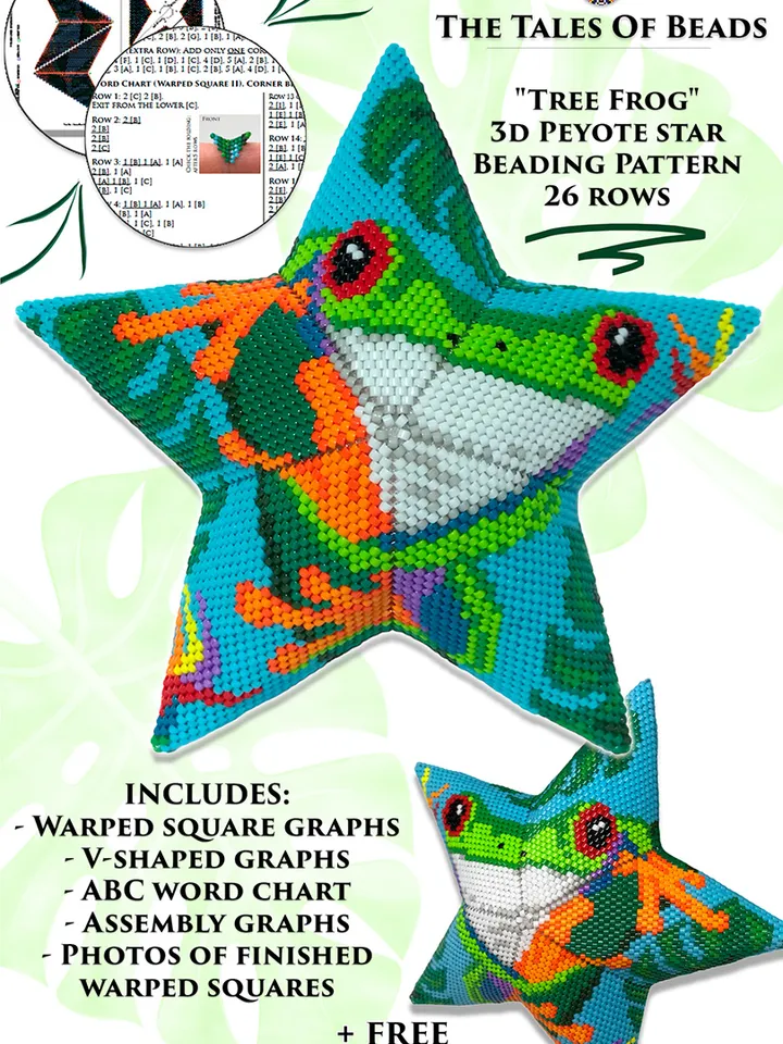 Peyote Star Pattern - Tree Frog Beaded Ornament