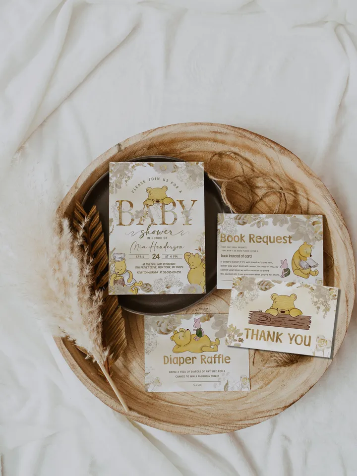 Classic Winnie Pooh Baby Shower Invitation Set; Neutral Baby Shower Template; Wizard Baby Shower Invite; Honey Bear Invite Winnie Pooh pooh1