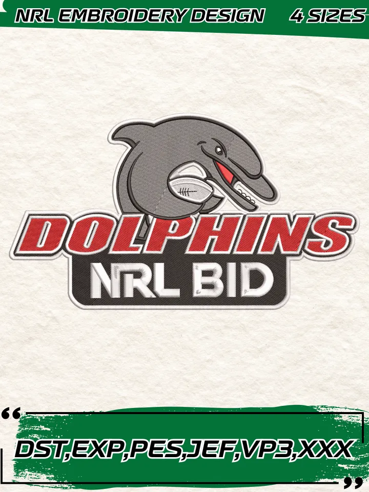 Redcliffe Dolphins Logos Embroidery Design,NRL Machine Embroidery Digitized Pes File,4 Sizes, Instant Download