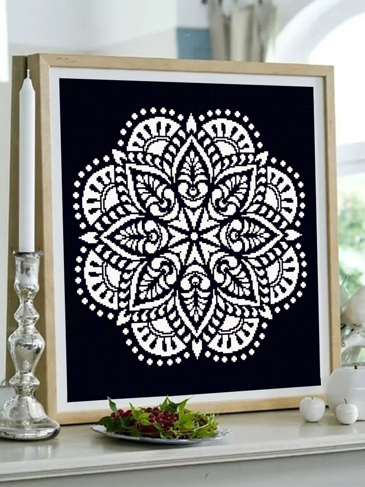 Mandala cross stitch pattern download PDF Flower mandala digital Beginner stitch Monochrome cross stitch Simple modern xstitch chart #M172