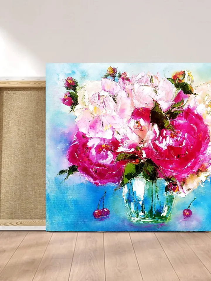 Peony Painting Flower Original Art Impasto Painting 16 x 20 Floral Wall Art Peonies In Vase Oil Painting Canvas Artwork by ArtProkopaloSv