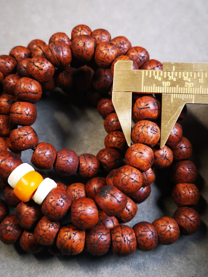 Gandhanra Antique Big Bodhi Beads Mala Necklace,49 inches 108 Prayer Bead for Meditation