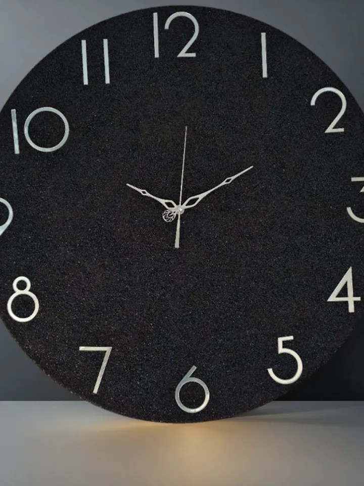 Large black stone wall clock 60 cm Modern wall clock Unique clock Silent clock