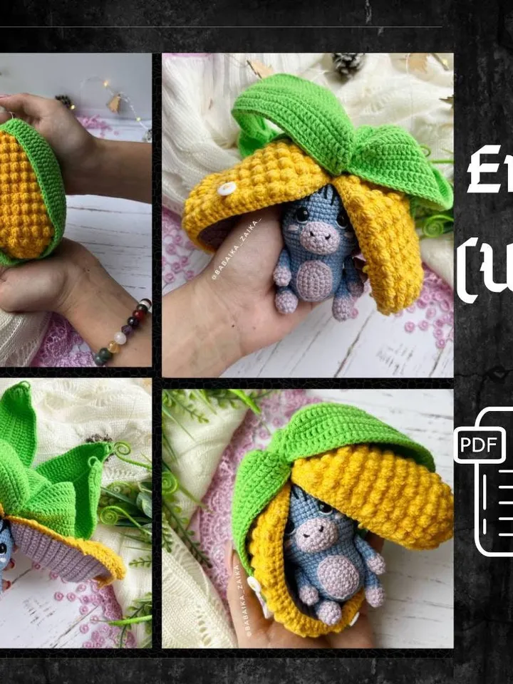PDF Crochet Corn Donkey Amigurumi Pattern,  Crochet Fruits Pattern, Cute amigurumi Donkey, Crochet Amigurumi fruit Toy, Small Toy Pattern