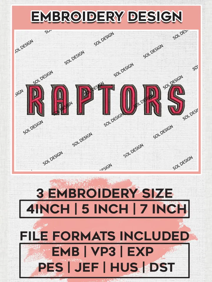 NBA Raptors Text Logo Embroidery Files, NBA Toronto Raptors Team Logo Embroidery, Basketball Team Logo embroidery Files, NBA embroidery Designs, 3 sizes, Machine embroidery Files, Digital Download