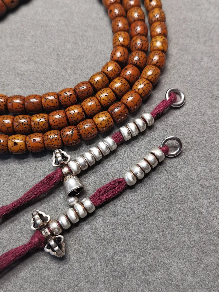 Gandhanra Handmade 5mm Tibetan Sterling Silver Prayer Bead Counters for 6-15mm Mala,with Dorje Vajra Pendant,Spiritual Practice Tools