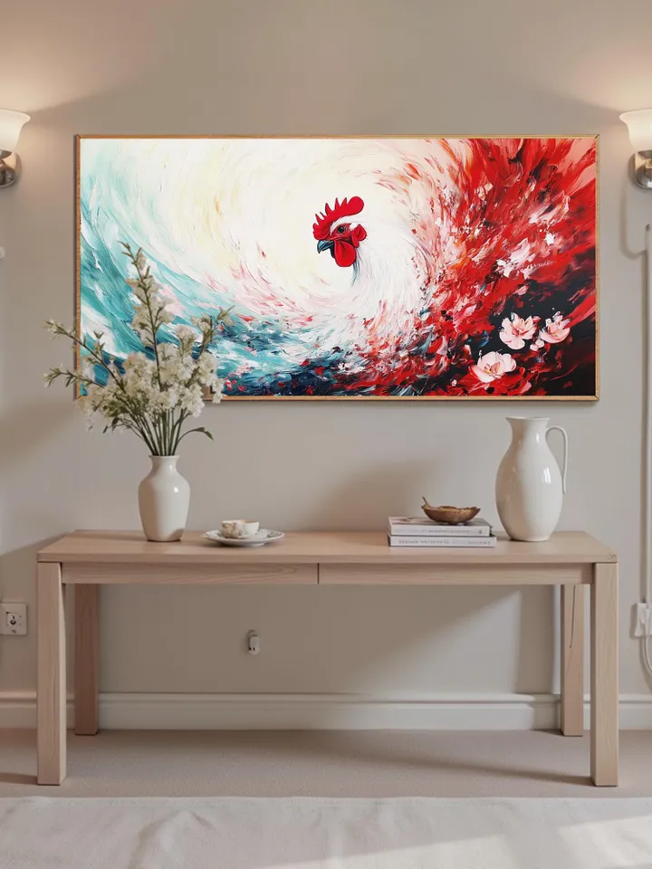 Large Impasto Rooster Painting, Colorful Abstract Animal Art, Textured 3D Original Artwork, Modern Farmhouse Decor,Kitchen Wall Art,Bird Art