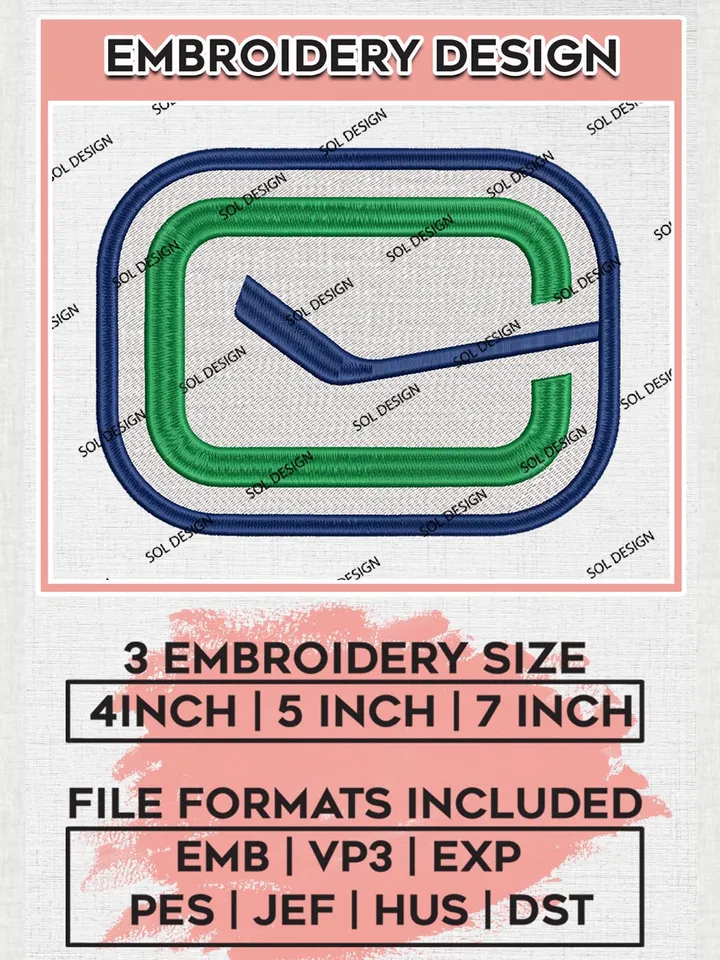 Vancouver Canucks NHL Team Logo Embroidery Designs, NHL Vancouver Canucks Team Logo Embroidery, Hockey Team Logo Emb Files, NHL Canucks, 3 sizes, Machine embroidery Files, Digital Download
