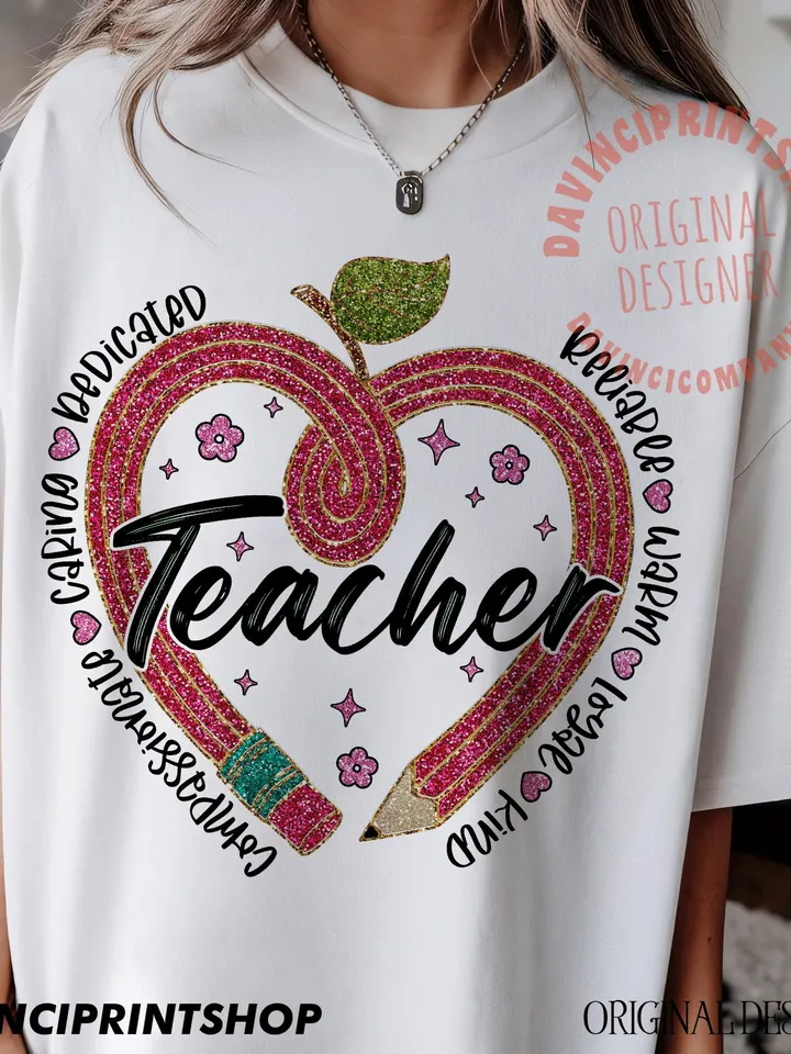 Valentine Teacher Heart Pencil Png, Teacher Valentine png, Teacher png, Valentines png, Teacher Gift, Glitter, Love, Heart, png designs