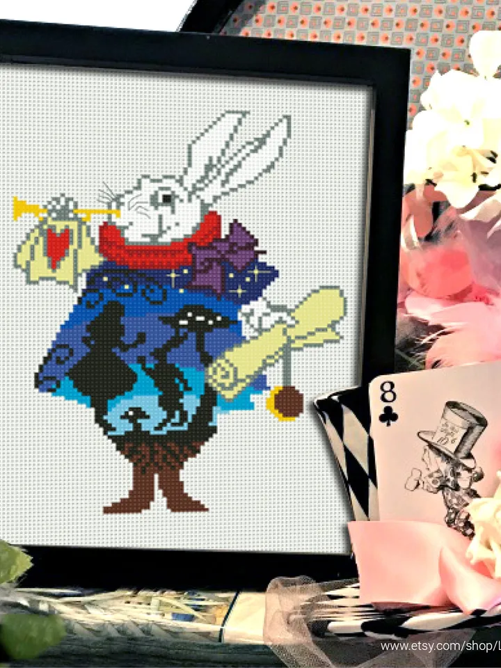 Rabbit Alice in Wonderland Silhouette Cross stitch pattern | Embroidery Pattern | Instant Download | Embroidery Designs