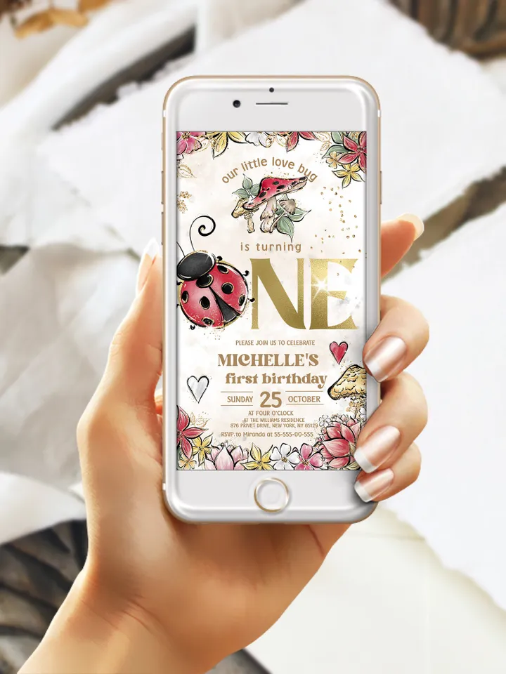 Editable Lady Bug First Birthday Invitation; Any age Lady bug birthday party template; Cute Girl Birthday Invitation; Instant Download lb1